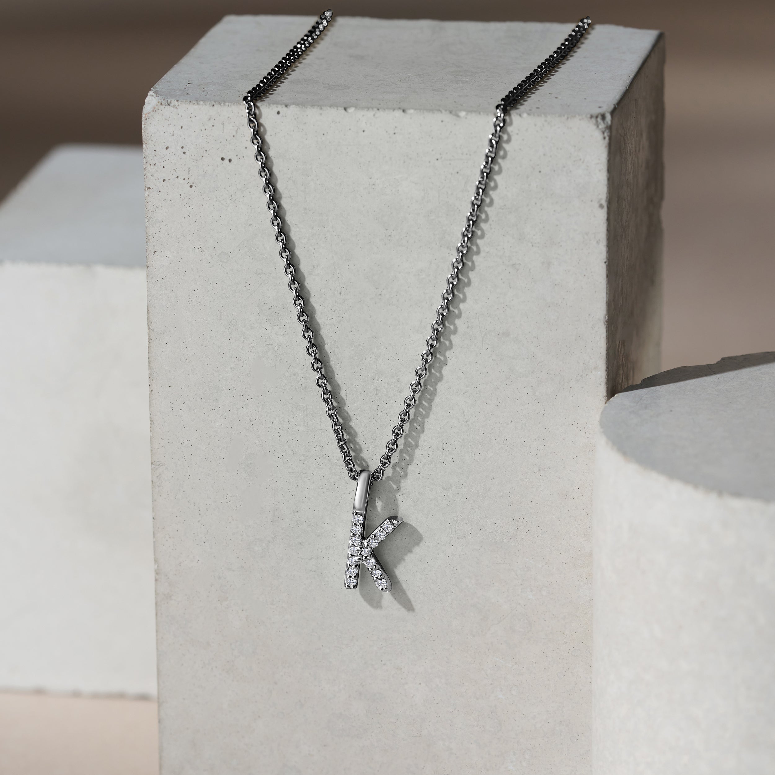 Love Letter Initial K Lab Diamond Necklace set in 9K White Gold